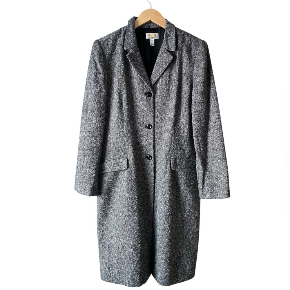 Talbots Women’s Vintage Gray Herringbone Tweed Preppy Longline Coat Size 12 - Picture 5 of 13